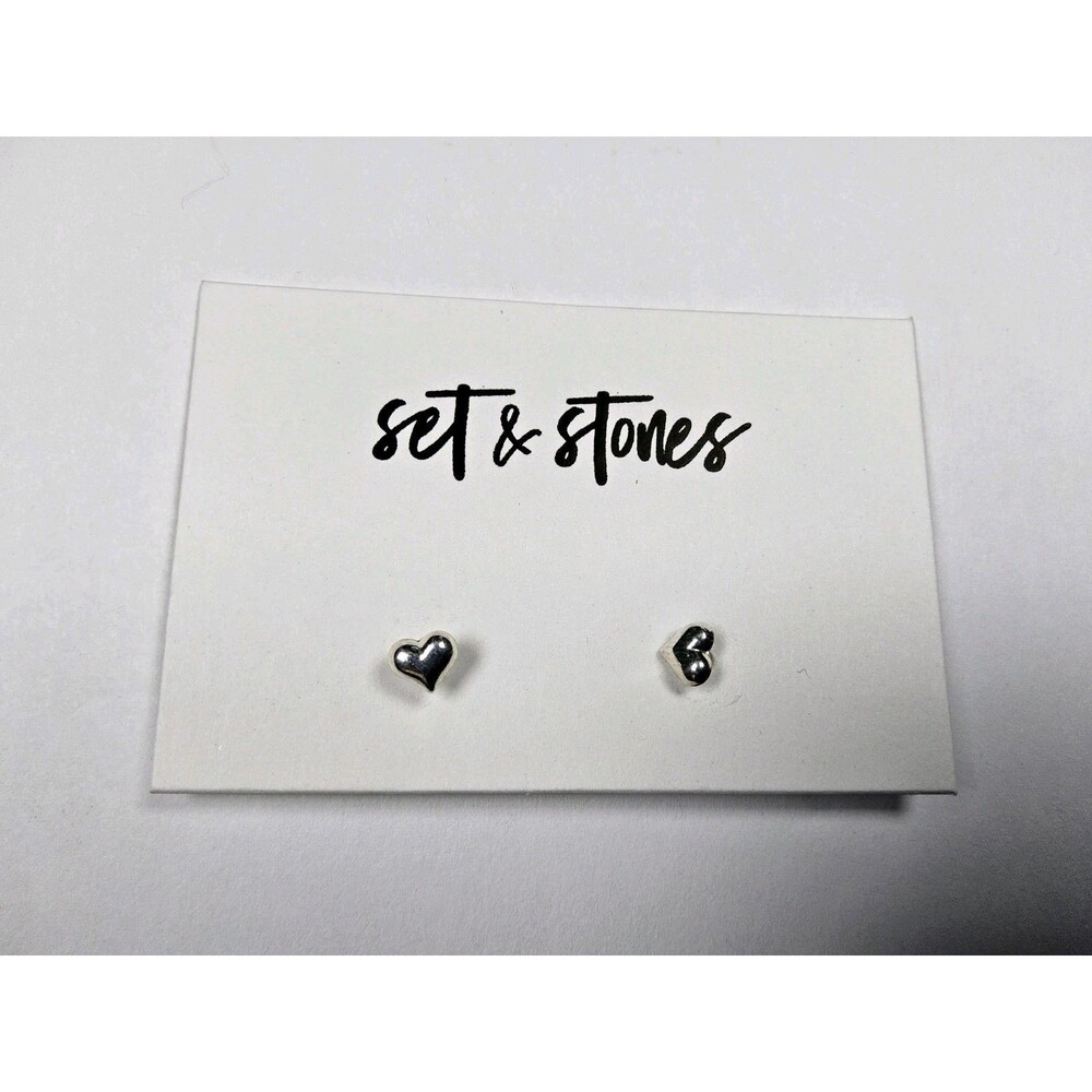 Set & Stones Cher Silvertone Heart Stud Earrings